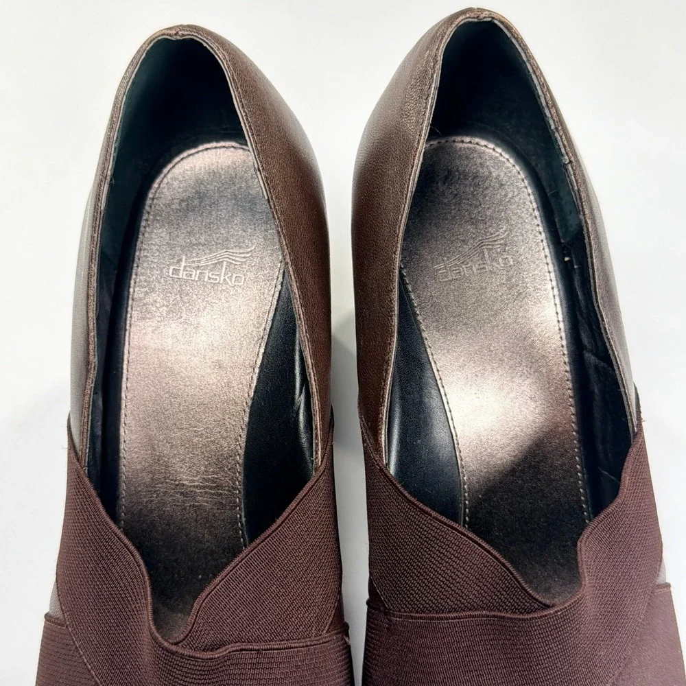 Dansko Tori Nappa Heel Pumps Womens 39.5/9-9.5 Brown‎ Leather Elastic Strap Shoe